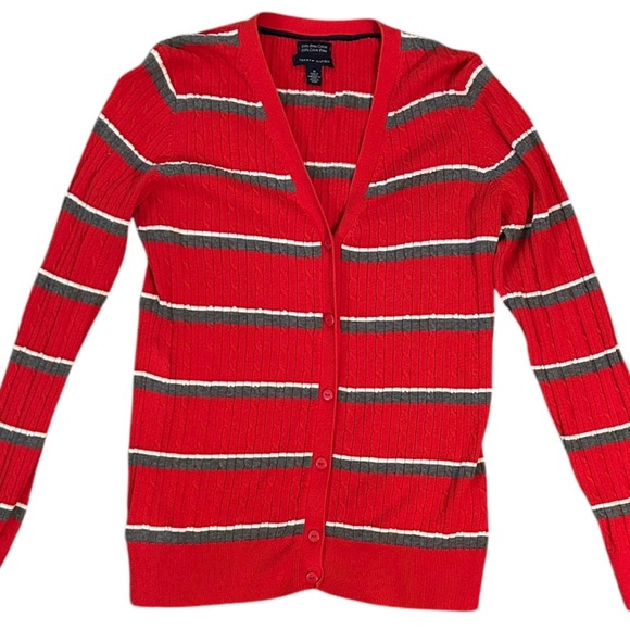TOMMY HILFIGER WOMEN STRIPE‎ CABLE CARDIGAN SWEATER 100%Pima Cotton SIZE M - Picture 1 of 5